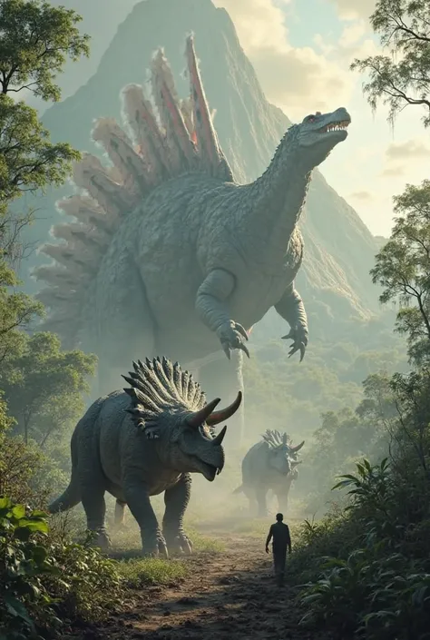 TriceratopsＶＳ Spinosaurus 　A volcano like a movie　morning