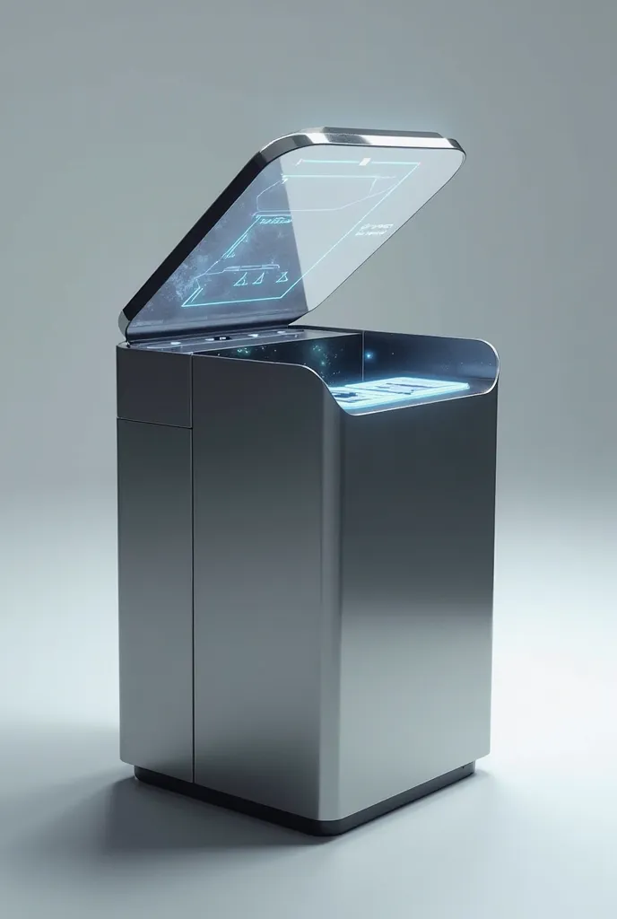 Give me a photo of an open trash bin with an screen on the cover and have the scanner inside and picture of the scanner outside