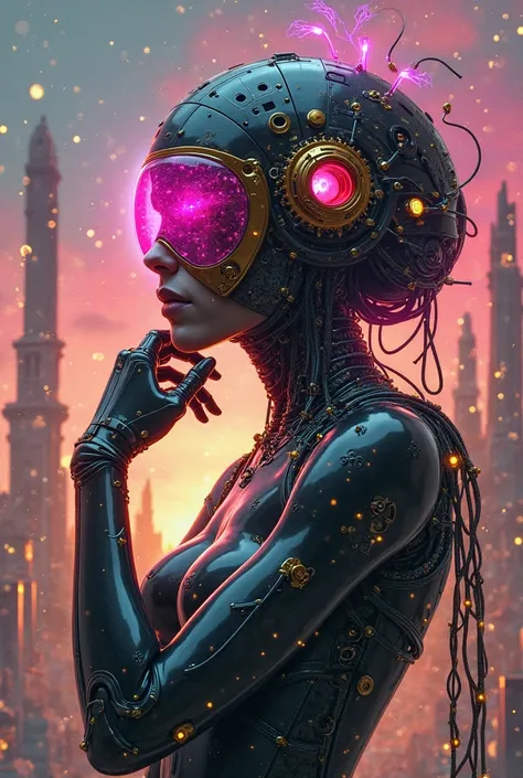 Here's a detailed prompt that combines cyberpunk elements with Greek mythology, distortions inspired by Salvador Dalí and a touch Renaissance:


---

A mythological cyberpunk warrior, a fusion of Athena and an advanced AI, emerges from a futuristic city sh...