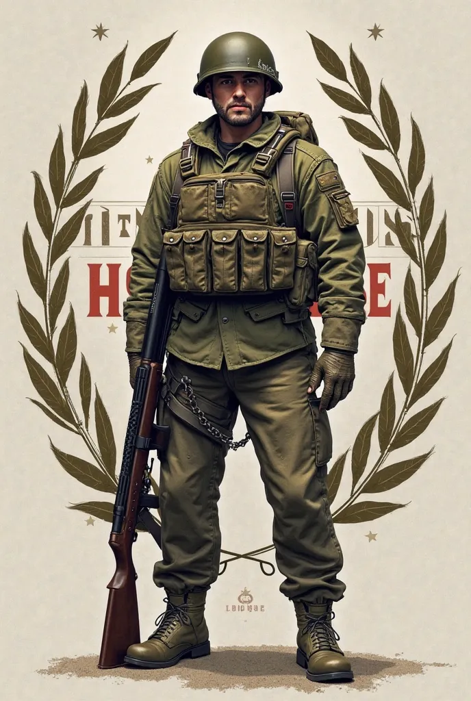 The image of a soldier with a rifle on his sides, two Laurels in the middle, a military helmet, above the word promotion 93 and below the word ESFORSE.