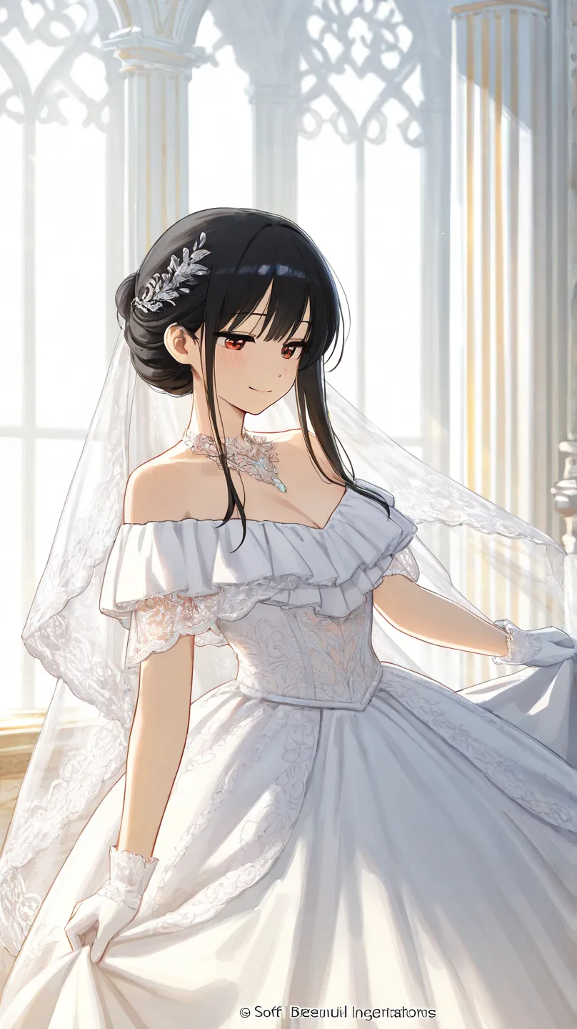   black hair, glass, princess, white gloves,