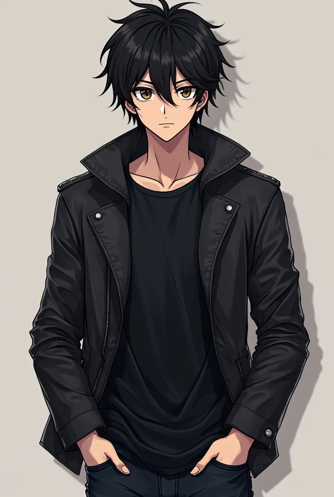 Kyrell is 20 years old,  fair skin,  deep dark brown eyes . Her black hair 
 slightly wavy, long wires that hit the middle of the back. He wears dark long-sleeve shirts and leather jackets,  with skinny jeans . Its posture is calm , but imposing. Appearanc...