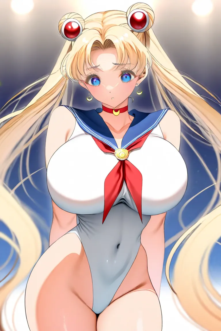 (Asahina Hikage's Manga)、 Tsukino Usagi （Tsuki no Usagi ）／Sailor Moon、Japanese anime girls、 huge breasts、sailor suit、leotard swimsuit、high leg swimsuit、one girl、lure、anatomically accurate、drawn with thin lines、Detailed drawing、Greatest Masterpiece、Masterpi...