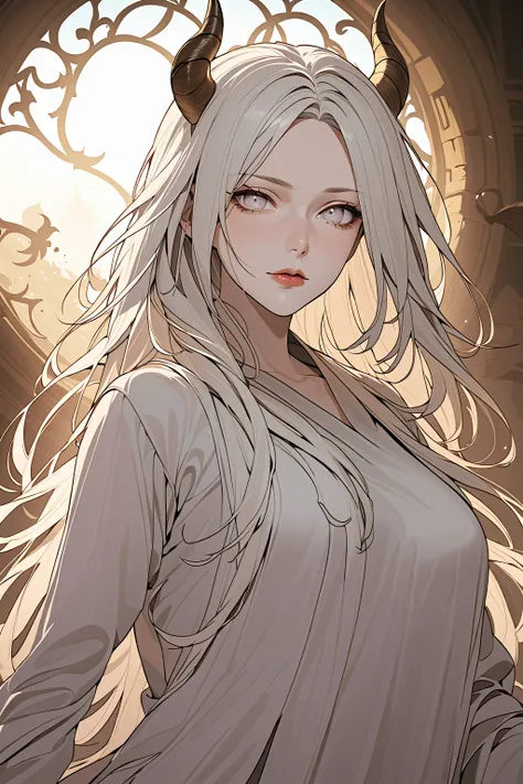 front view,
1girl,mature female,milf,looking at viewer,
Best quality,masterpiece,soft light,official art,high quality,highres,absurdres,epic scene,natural textures,ootsutsuki ,pale skin,hikimayu,long hair,white hair,horns,colored skin,lipstick,white eyes,n...