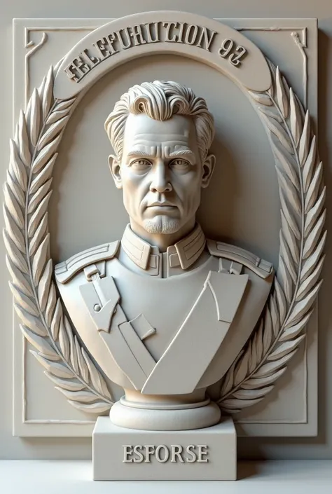 The image of the bust of a soldier with rifles crossed on his sides, two Laurels in the middle, a military helmet, above the word promotion 93 and below the word ESFORSE.