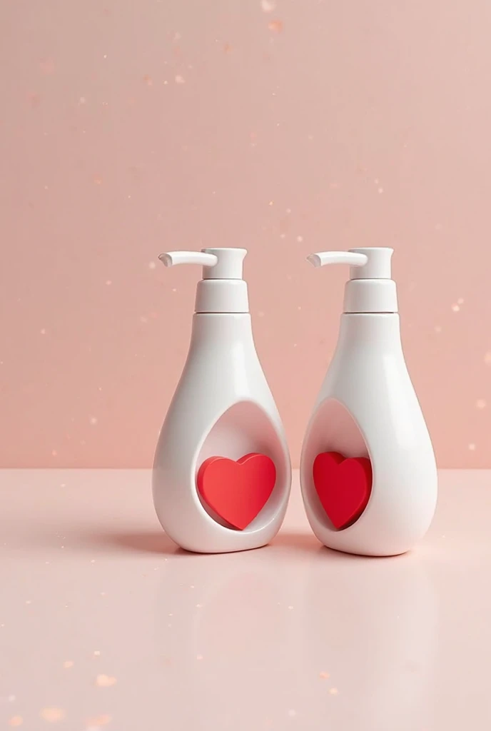 AI Image Description:
A pair of body wash bottles designed for couples, featuring a special shape that forms a heart when placed side by side. The left bottle has a slight curve, giving it a softer appearance, while the right bottle has a straighter, more ...