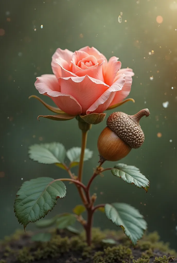 With the acorn and rose on the same stem. 