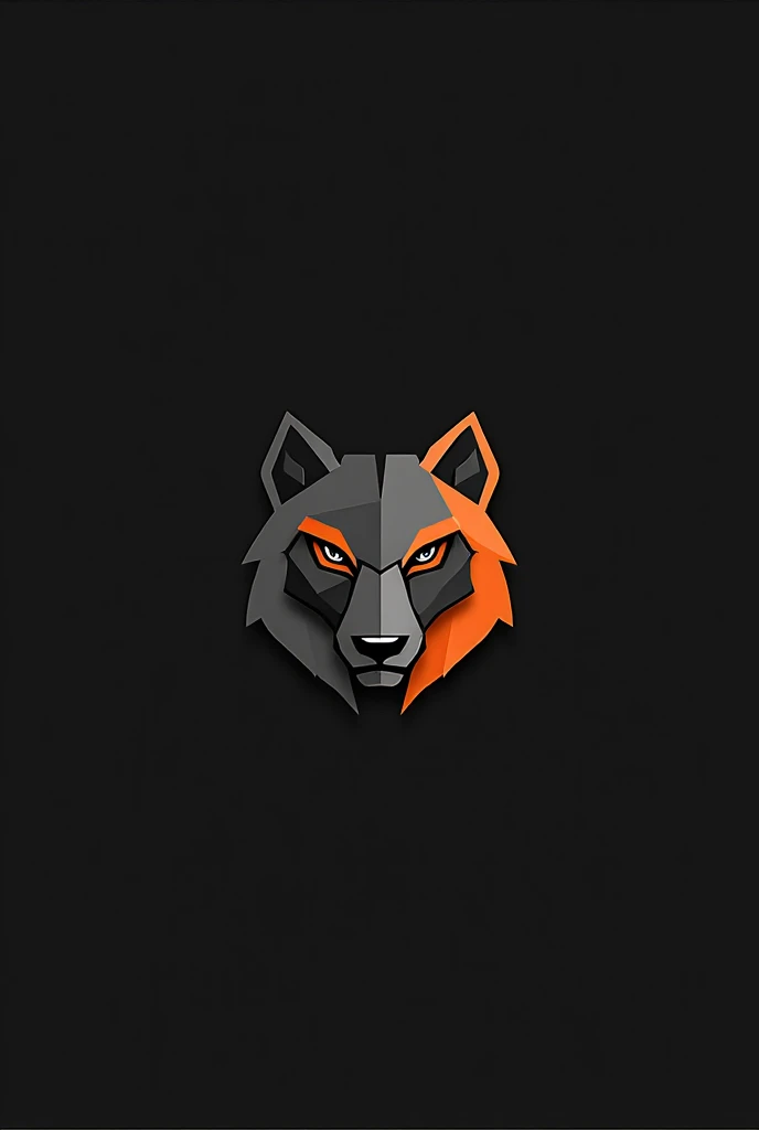 Wild Animal Minimalist Logo – A stylized, geometric wolf or tiger head, crafted with sharp angular lines. The three colors—black for structure, gray for shading, and vibrant orange for highlights—create a bold yet simple wildlife-inspired look.