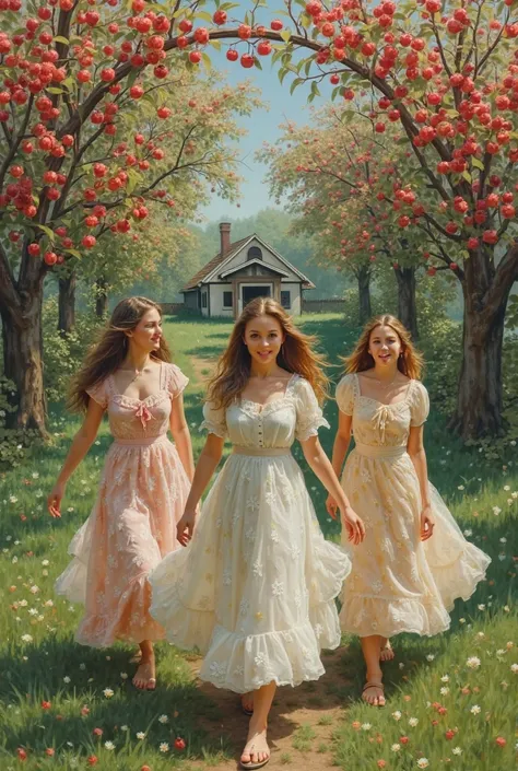 Generate a collage on the poem "The garden cherry circle hut,  crunchy over cherries buzzing, with 3 ploughs walking, singing girls walking” with taras shevchenko