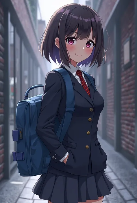 anime girl in a suit with a blue backpack, anime moe artstyle, jk uniform, marin kitagawa fanart, azur lane style, magic school uniform, noire moody scene, nagatoro, anime style like fate/stay night, iwakura lain, anime visual of a cute girl, kantai collec...