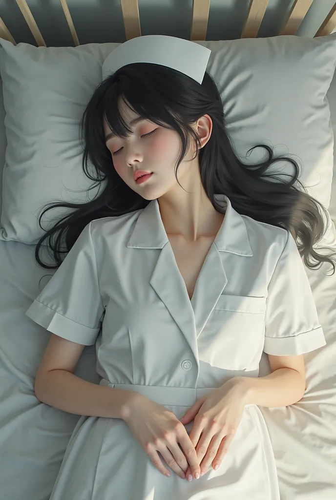 Japanese Female,  Nurse, lie down, close your eyes, full body