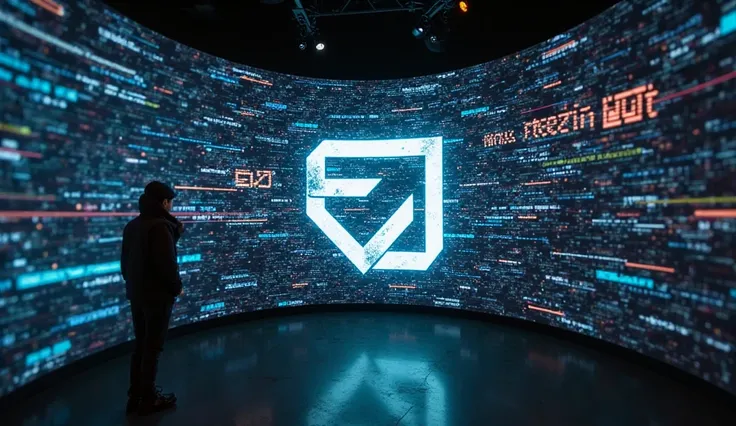 Create an operating system installation art with hacker characteristics, with a logo with the initials evd and the sub-title computing in the form of a watermark, background in motion