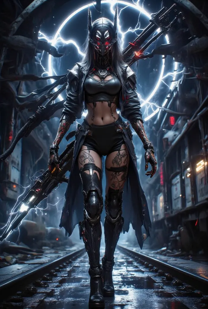 - Main Character, Adult Female "Brunei Darussalam", Beautiful, Tall, Long Legs, Full of Traditional Tattoos that are clearly visible.
Facing the audience.

- Wearing a costume ("Full Sexy Armor").
Chest and Thigh Armor are slightly open.
Futuristic Costume...