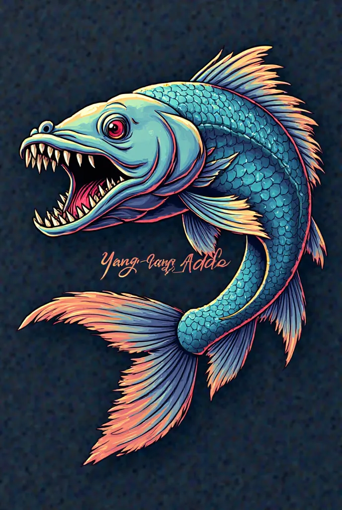 Make me a fishing logo sticker with the name " YANG-YANG ANDRO" giant travelly fish logo