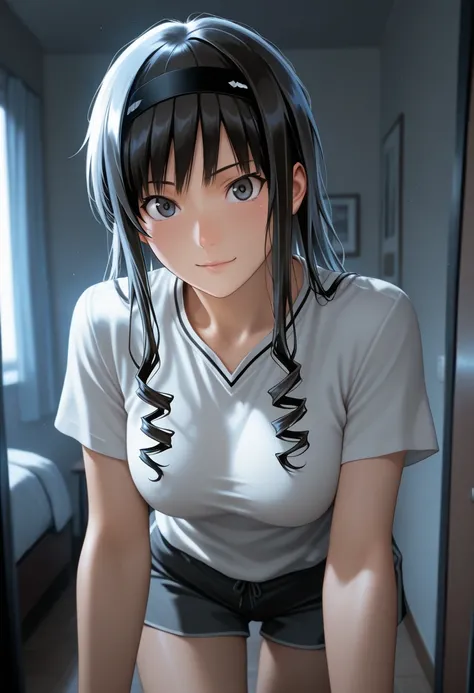 masterpiece, best quality, vibrant, very aesthetic, high contrast, photorealistic portrait, newest, 1girl,amagami,source_amagami,haruka morishima,shirt,shorts,room,realistic lighting,dramatic shadows,cinematic composition,
