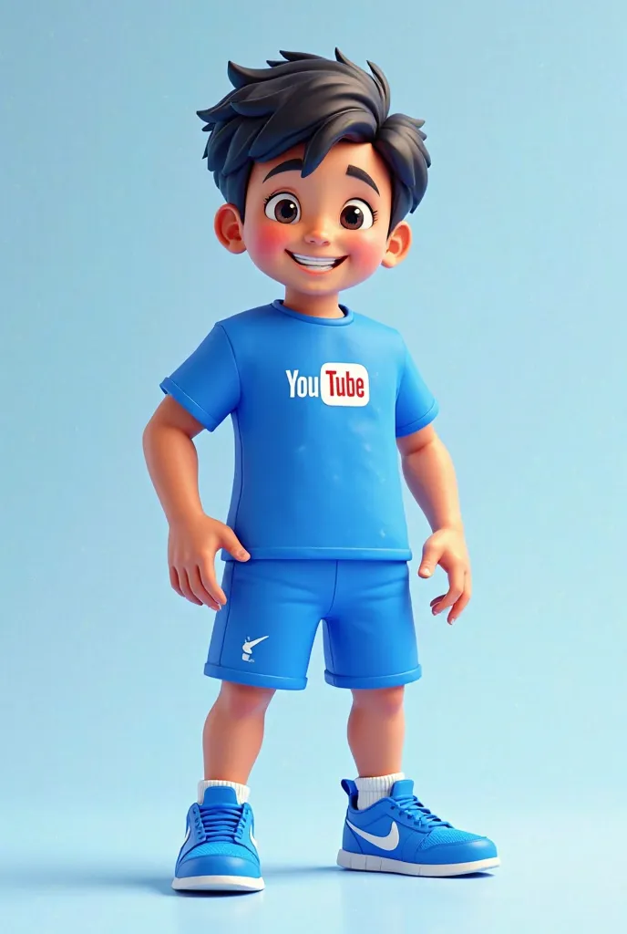 Do Roblox style make a boy in a blue YouTube shirt make a blue YouTube shorts make a blue Nike sneaker