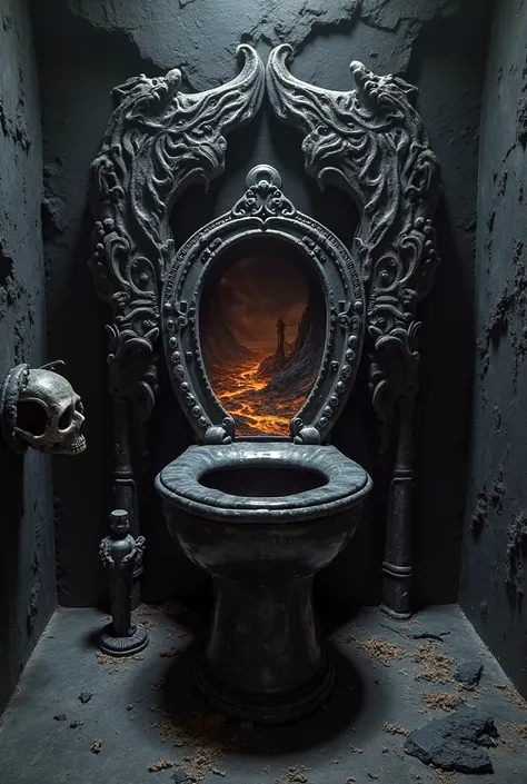 The Toilet of the Underworld
A toilet sculpted in obsidian, surrounded by undulating shadows. When you sit , the user hears demonic whispers that encourage him to release all the weight of his soul. The discharge opens a portal to the abyss, where a river ...