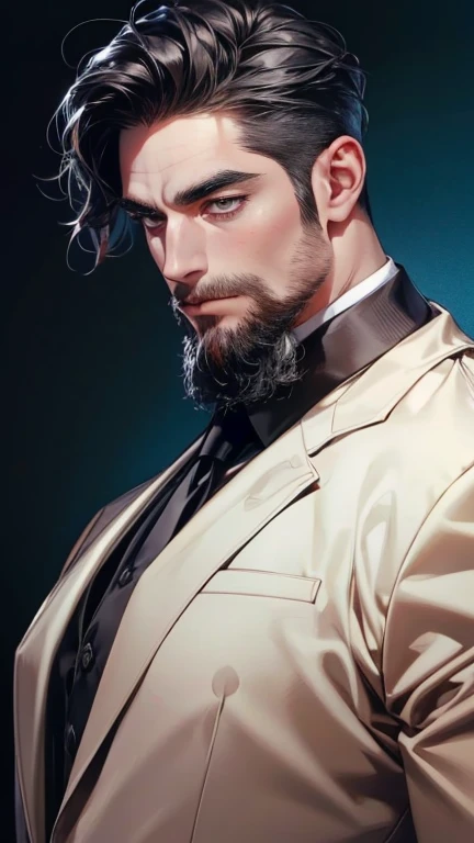 (             CEO      ,4K,8k,         highres,        masterpiece :1.2),         ultra-detailed   ,(Realistic,photoRealistic,photo-Realistic:1.37),36-year-old man,3 day beard,Beautiful anime,Portraits,strong,masculine,          with black hair  ,sharp jaw...