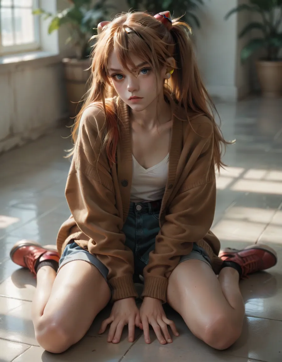 Asuka Langley. Cardigan . Sitting on the floor 