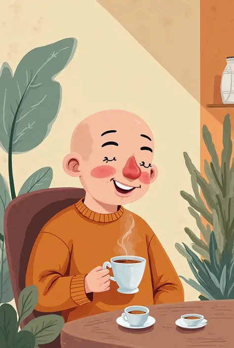 Blad man drinking tea graphics cartoon style 