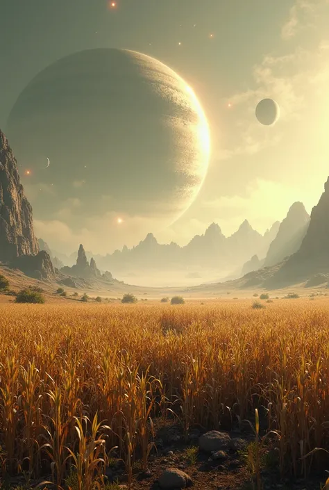 Make interstellar corn ground scene and spacing and the other planet when they go that image