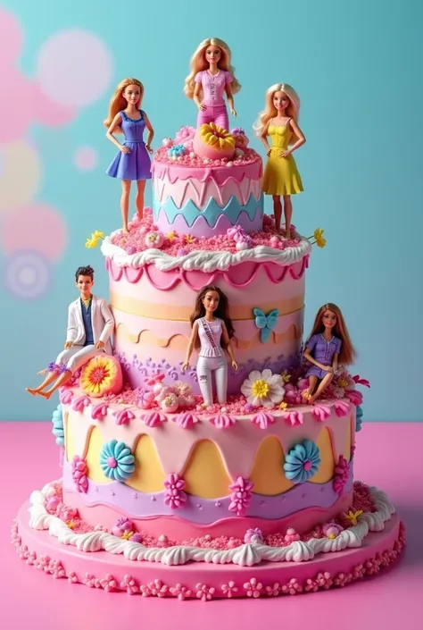 Create an image of a cake, usind the theme: Barbie - be watever you want to be, including different barbies with different proffecions
