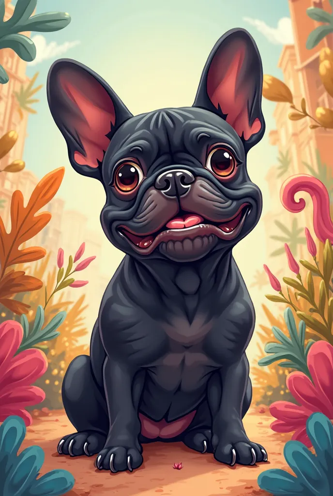 Black French Bulldog cartoon style