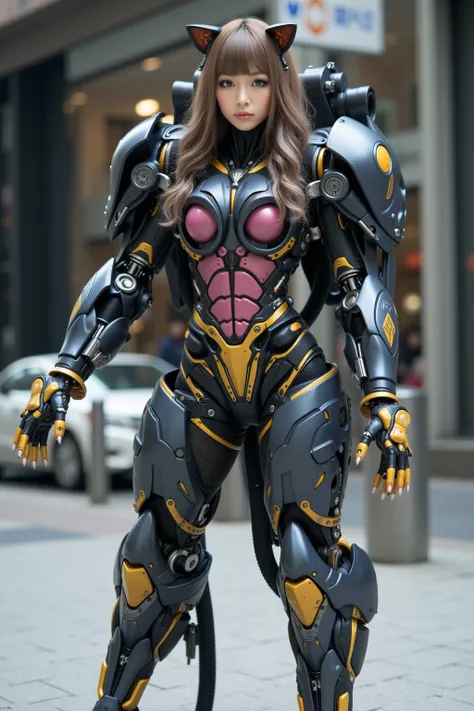 Masterpiece, top quality, 8k, Japanese woman in heavy armed bat-like animal suit, A machine is implanted in the living body, inverted jointed leg, clear color and vivid textures, ultimate realistic beautiful female face, bio-mechanical, ultimate intricate ...