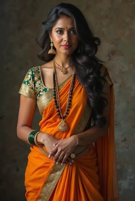 lady standing  and bold sexy pose like orgasm  , A tall, curvy lady dressed in an elegant saree and a deep neck blouse that beautifully reveals her cleavage and navel , nipples slightly visible, thick, curvy inner thighs completely visible, saree slightly ...