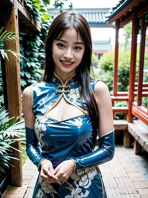    Fashion Models ， [[[[ close]]]], [[[[rapeseed]]]], [[[[shoulder]]]],  Perfect Eyes,   Perfect Iris  ，Perfect Lips，Perfect Teeth，  perfect skin，  white skin， high dynamic range ，Movie Girl，(  )，(  high resolution face)，(( blue latex chinese dress :1.5)))...