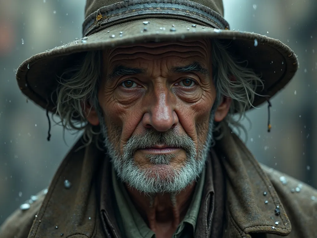 A tired, worn face. He wore a raincoat and put his hat on.