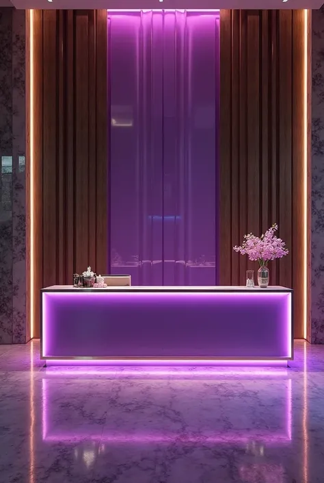 now make a purple reception desk of a hotel