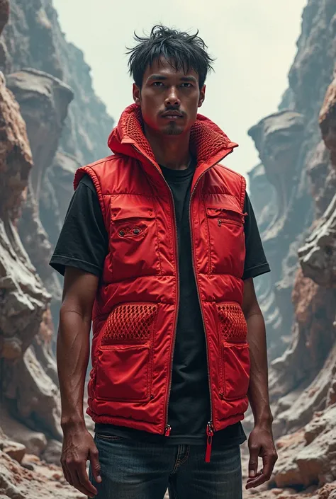 Red Industrial Topography and Geodesy vest with mesh