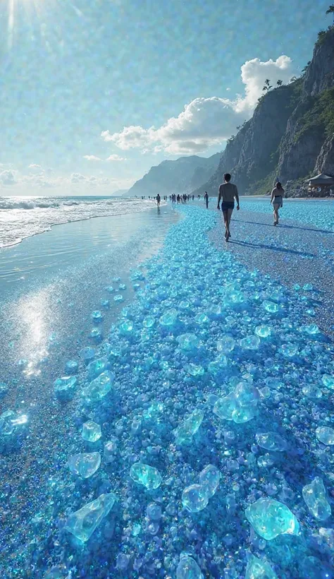 Beach made of cool and beautiful blue glitter and gemstones