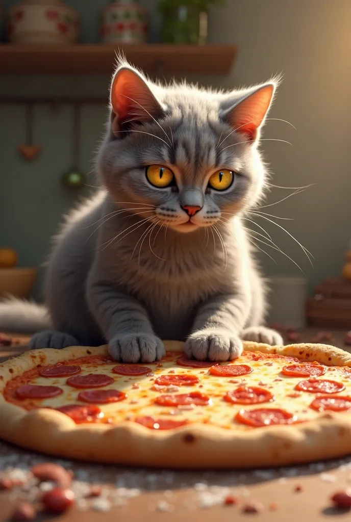 british cat cut a pizza