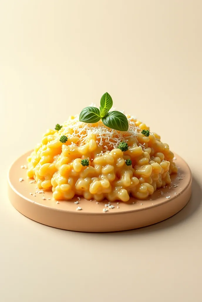 A dish with leek risotto with plenty of grated Parmesan cheese on top, isolated in isometric perspective 