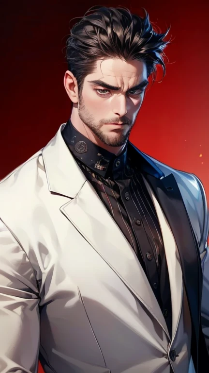 (             CEO      ,4K,8k,         highres,        masterpiece :1.2),         ultra-detailed   ,(Realistic,photoRealistic,photo-Realistic:1.37),36-year-old man,3 day beard,Beautiful anime,Portraits,strong,masculine,          with black hair  ,sharp jaw...