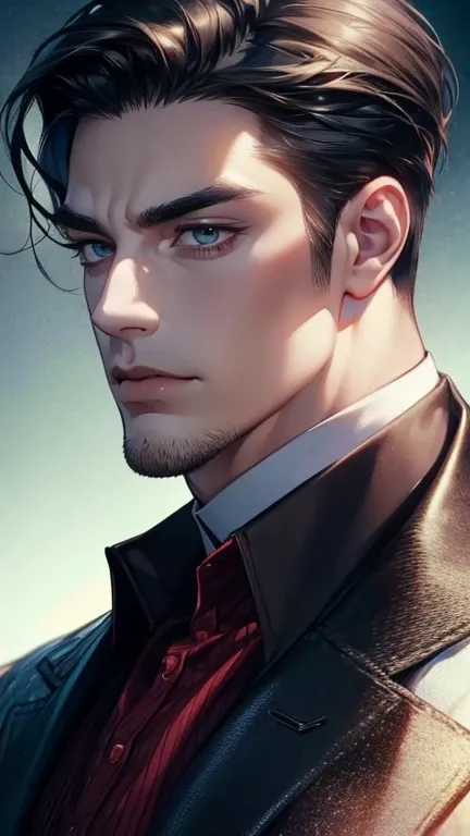 (             CEO      ,4K,8k,         highres,        masterpiece :1.2),         ultra-detailed   ,(Realistic,photoRealistic,photo-Realistic:1.37),36-year-old man,3 day beard,Beautiful anime,Portraits,strong,masculine,          with black hair  ,sharp jaw...