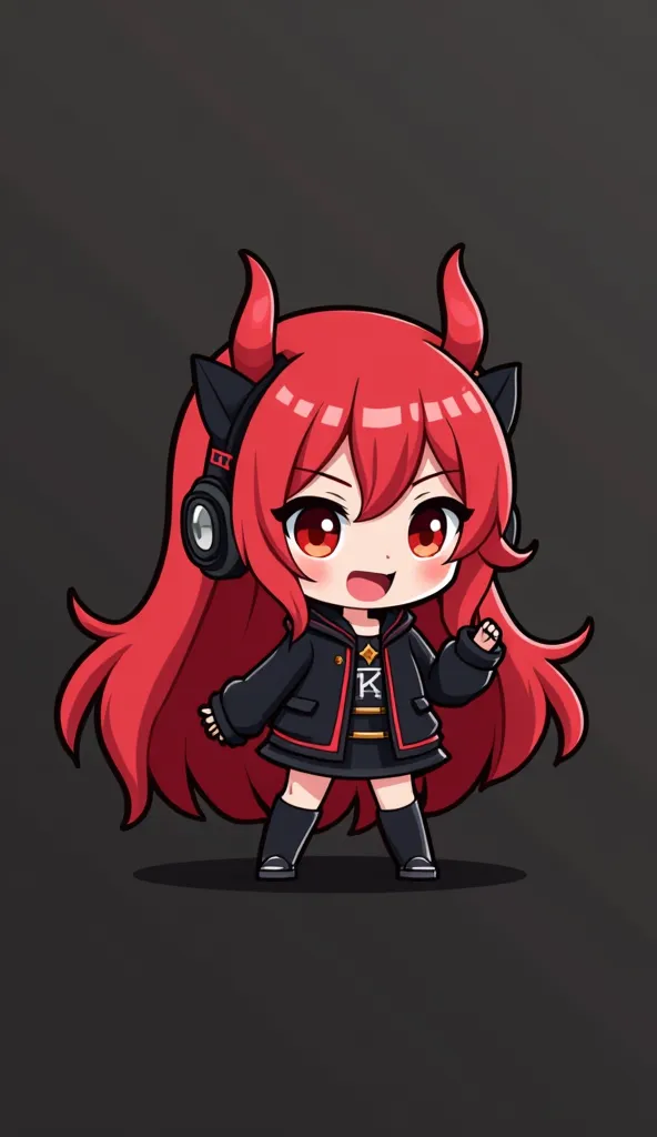 I would like, that you create for me a set of personalized emojis for Twitch with the following features: Character : A Vtuber with an anime Character silent . from: red female Demonangel, long and slightly messy design with soft waves . fuchsohr: red blac...