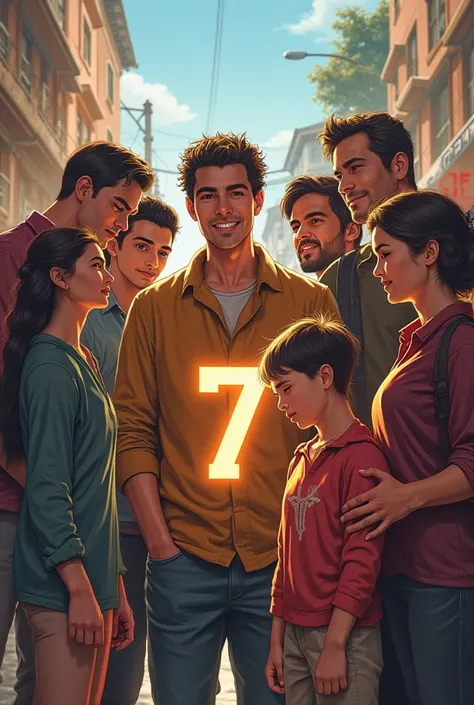 A picture of 6 people with a 7 