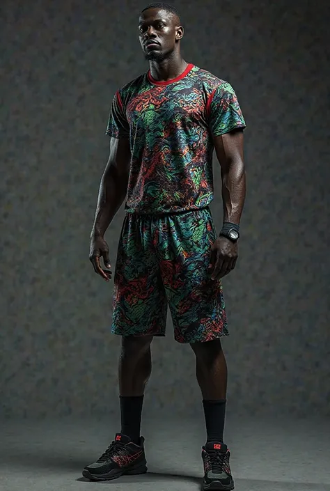 Make a uniform  ( t-shirt and shorts ) Of basketball inspired by Venom  