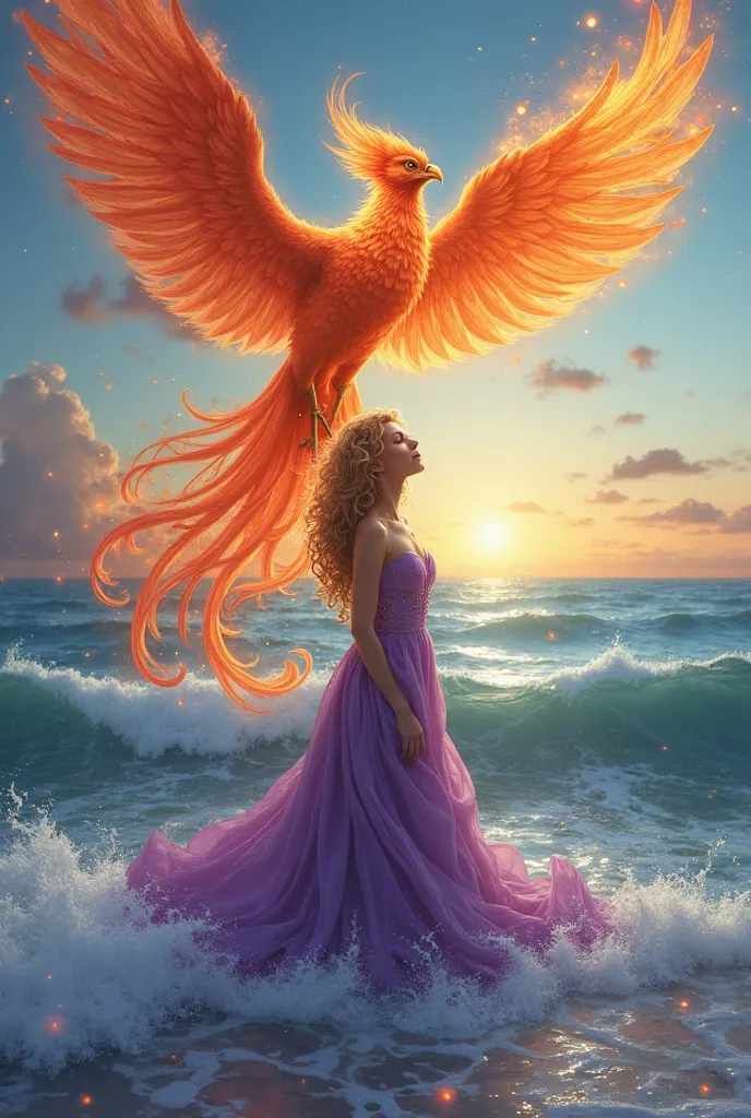 Pisces woman with Aries rising with curly gold hair and dark brown eyes , wearing a purple dress coming out of the sea and the fire at the same time . And a Phoenix
Issa Saimar Estrada Vasquez 