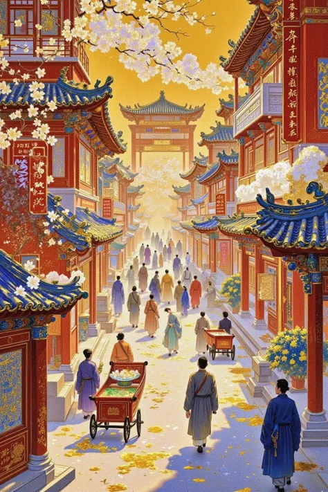 Ancient streets of China， Lively Crowds 