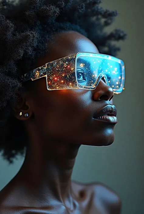 The model is wearing Snegrotica glasses - Negritude, robotics and anti-racist education. Negrotica is a proposal that combines a constellation of elements of blackness with new technologies, promoting a dialogue between past and future in a reflective and ...