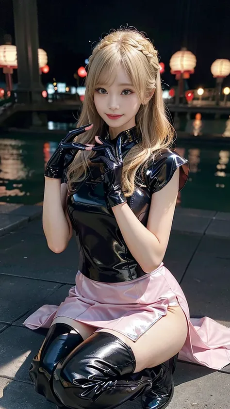 (Tabletop:1.0), (highest quality:1.4), (High resolution:1.2), (Realistic:1.4), (8k, RAW Photos:1.2), (Soft Focus:1.4),break,2girls wearing latex cheongsam,Smiling while taking a photo.............................................................,(1 girls we...