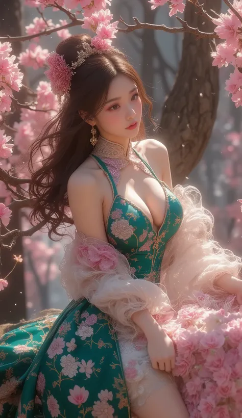 Old-fashioned Chinese Beauties , Attractive temperament,  flowing long skirt,  has a clear face, beautiful eyes, Around the sweet osmanthus,  perfect body structure proportional masterpiece, very detailed, A magnificent work, Color tattoo art,  New Traditi...