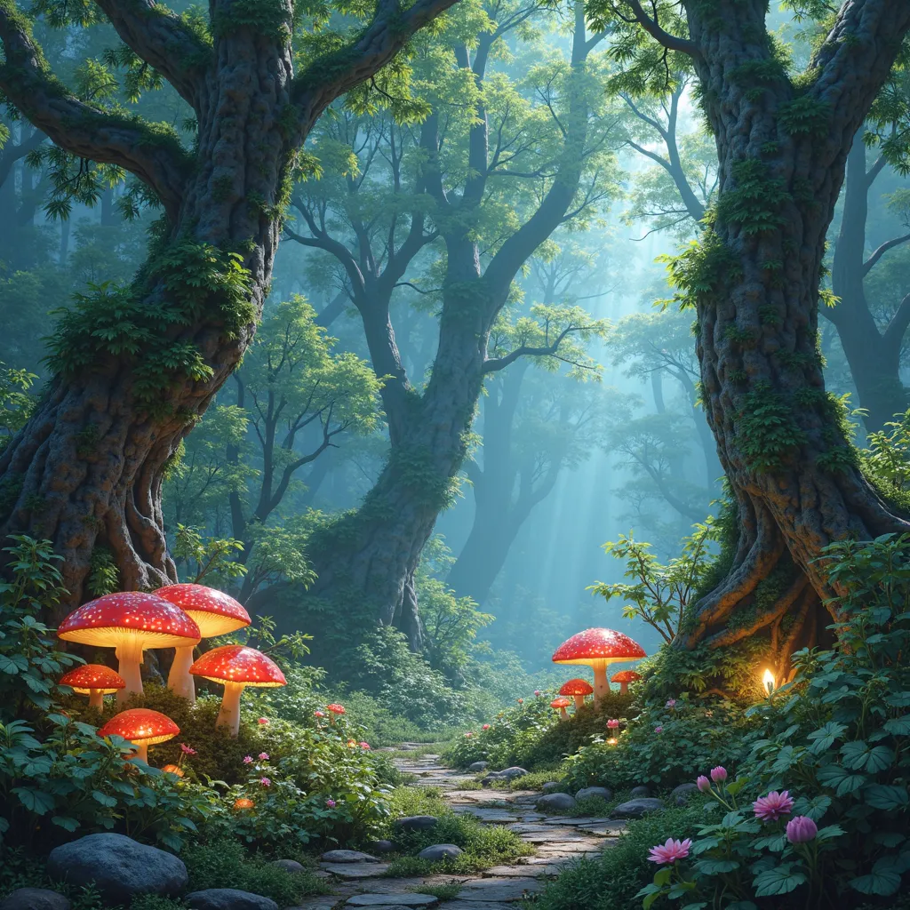 Random magical forest location . beautiful hyper realistic D&D inspired fantasy backdrop 