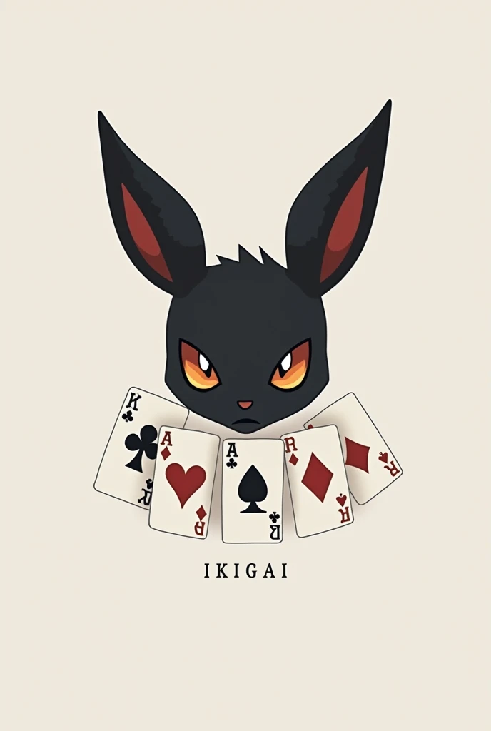 Make the logo of a Pokémon store using Umbreon and the store's name is IKIGAI 

More minimalist with the name of the store 

Capitalize the letters 

Use cards together with him and only with Umbreon's head 

Make the drawing a little more serious 