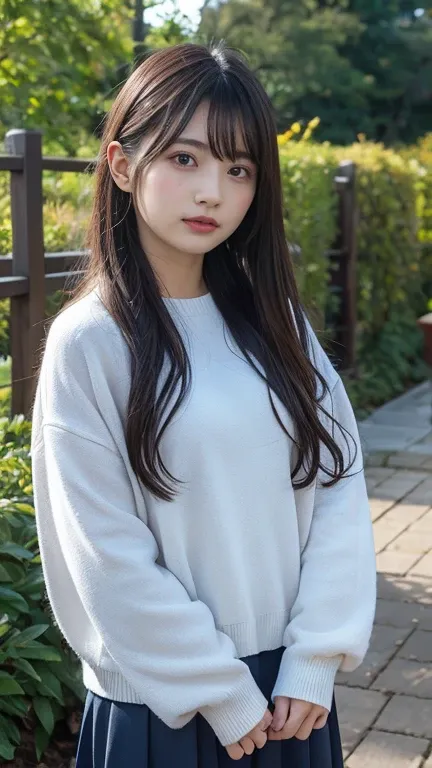  Japanese、 idol、long hair、Tops、garden、 Long Sleeve、winter