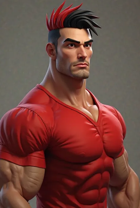 Adult cute muscle with black hair with a red tuft red shirt and very handsome 